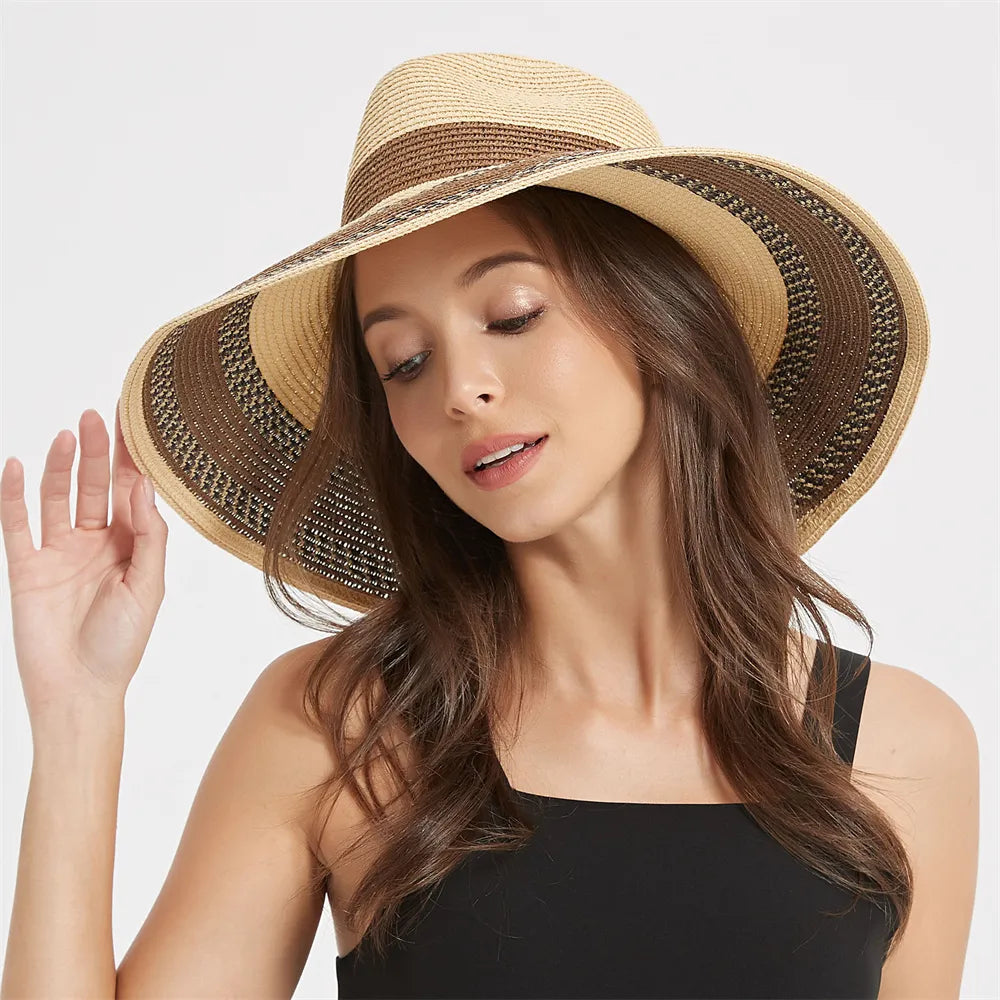 Beige Striped Straw Hat