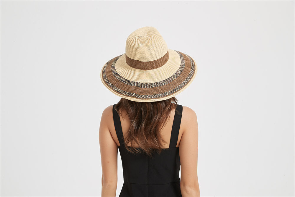 Beige Striped Straw Hat